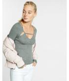 Express Womens Ribbed V-neck Cut-out Abbreviated Tee