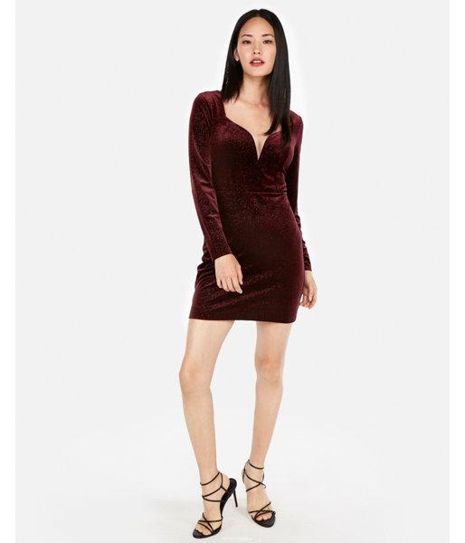 Express Womens Petite Velvet Sweetheart V-wire  Dress