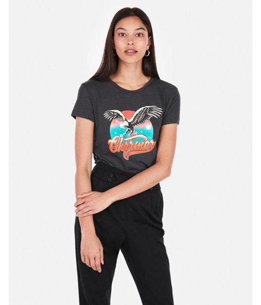 Express Womens Express One Eleven Charmer Eagle Graphic Easy Tee
