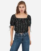 Express Womens Metallic Striped Puff Sleeve Crop Top