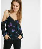Express Womens Butterfly Print Cold Shoulder Blouse