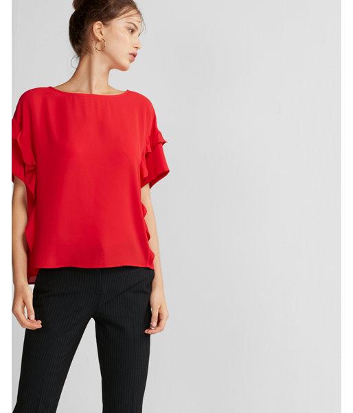 Express Womens Satin Ruffle Tee