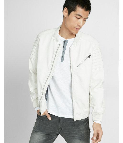 Express Mens Faux Leather Bomber Jacket
