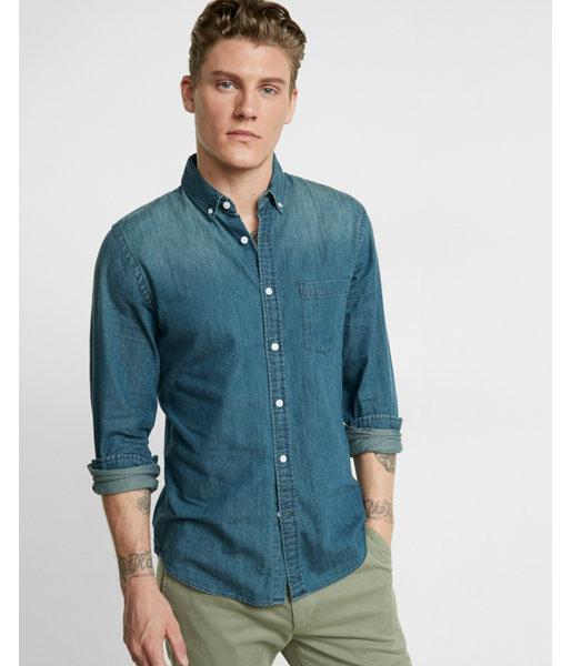 Express Mens Soft Wash Button-down Denim
