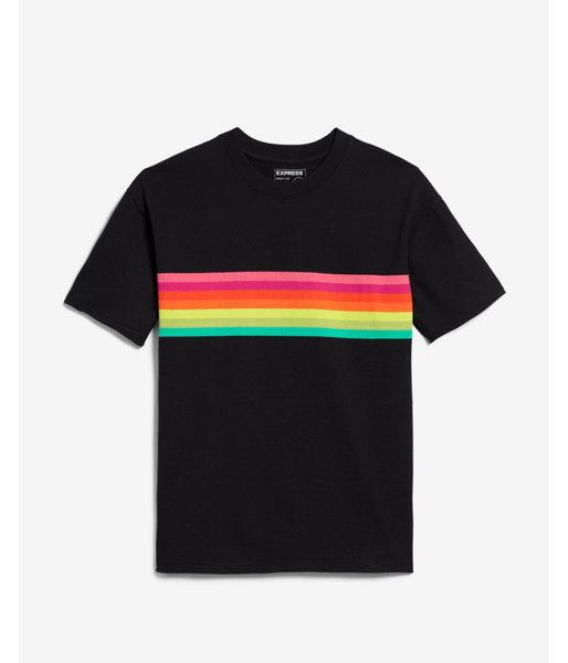 Express Mens Love Unites Rainbow Stripe Heavyweight Tee