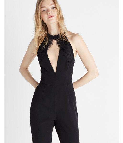 Express Womens Lace Plunging Halter Neck Jumpsuit