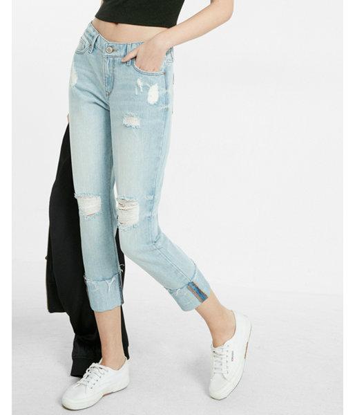Express Womens Mid Rise Cuffed Hem Rigid Cropped