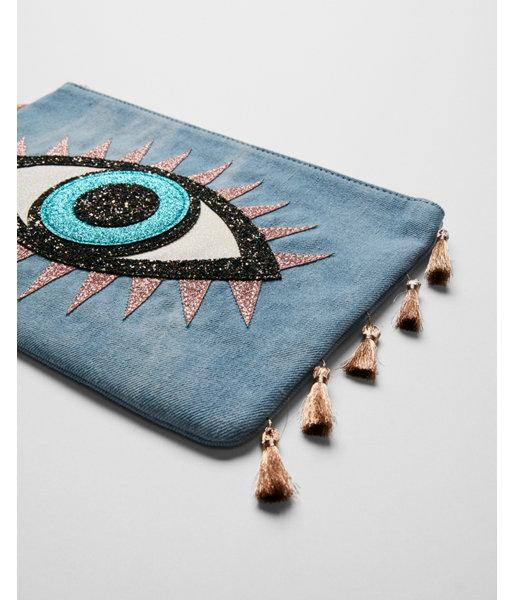 Express Womens Denim Evil Eye Pouch