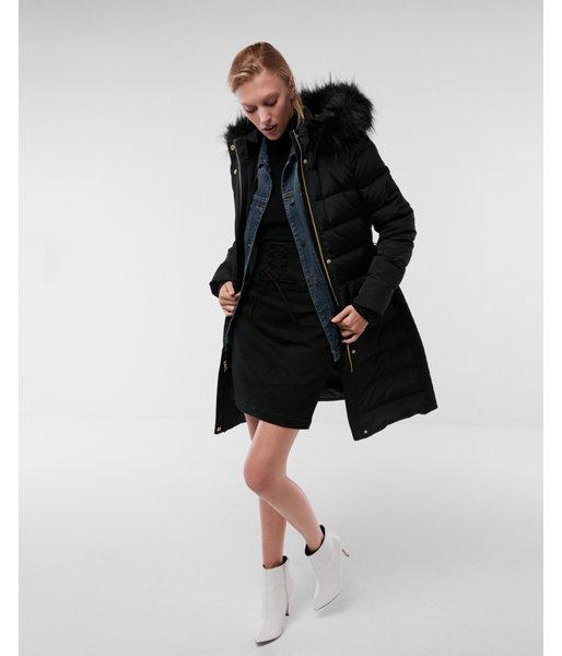 Express Womens Long Down Belted Smocked Puffer Jacket