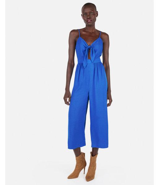 Express Womens Cropped Tie Front Jumpsuit