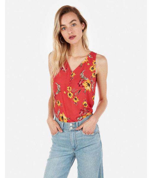 Express Womens Floral V-neck Button Front Hudson Tank