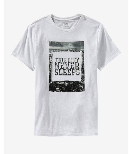 Express Mens White City Never Sleeps Graphic T-shirt