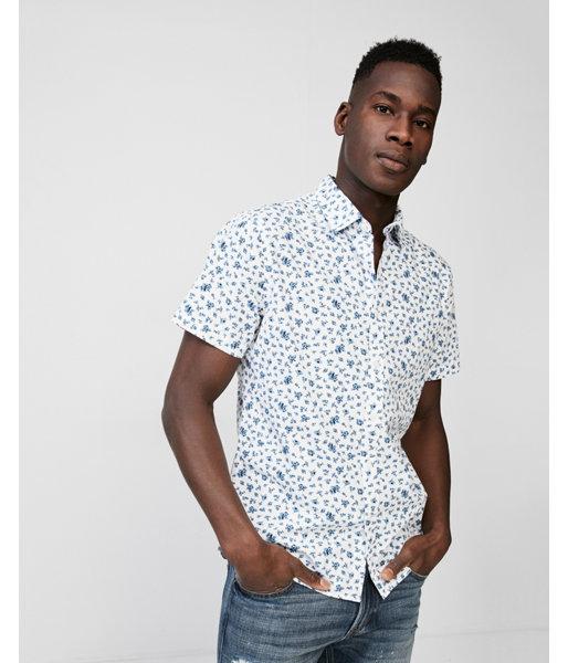 Express Mens Slim Floral Short Sleeve Cotton