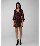 Express Womens Petite Floral Crew Neck Bell Sleeve Wrap Dress