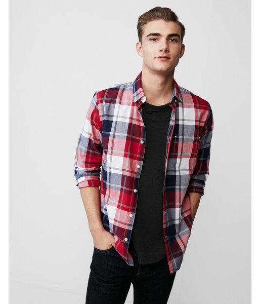 Express Mens Slim Plaid Flannel Soft Wash