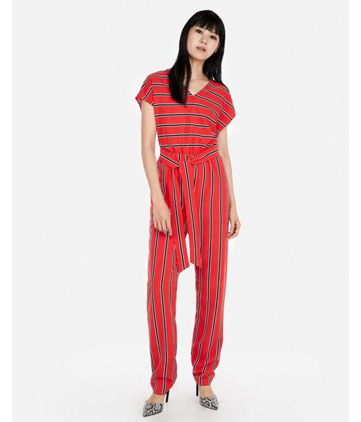 Express Womens Stripe V-neck Short Sleeve Jumpsuit