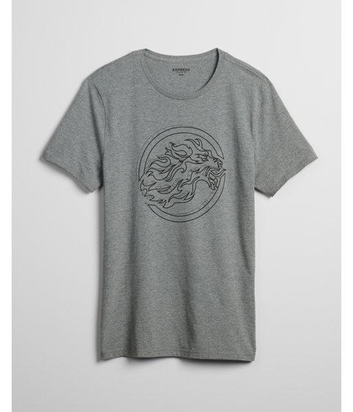 Express Mens Heathered Lion Logo Crew Neck Graphic Tee