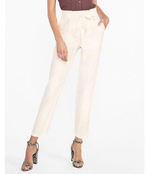 Express Womens High Waisted Linen-blend Paperbag Ankle Pant