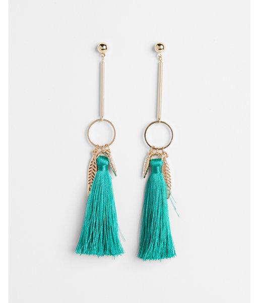Express Womens Linear Leaf Charm Tassel Earrings