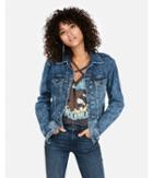 Express Womens Medium Wash Destroyed Denim Trucker Jacket