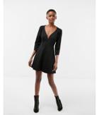 Express Womens V-wire Puff Sleeve Fit And Flare Dress