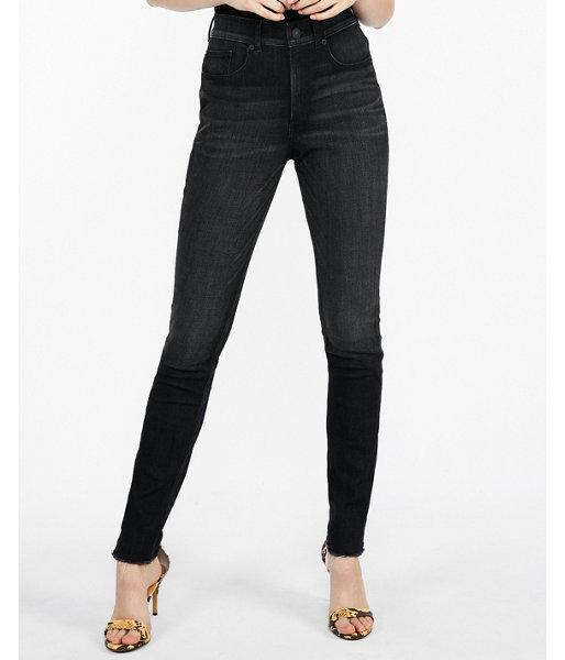 Express Womens High Waisted Denim Perfect Curves Raw Hem Jeggings