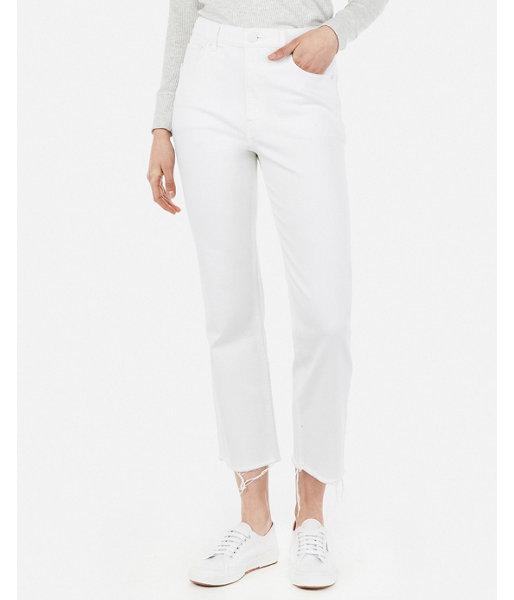 Express Womens High Waisted White Straight Cropped Jeans