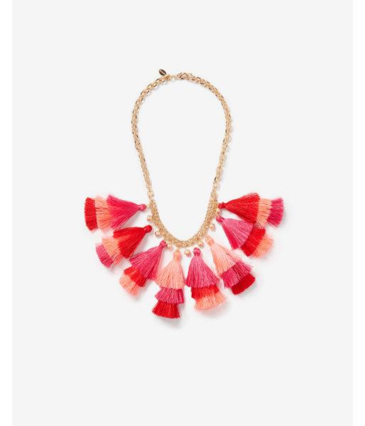 Express Womens Layered Ombre Tassel Statement Necklace