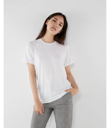 Express Womens Pearl Embellished Girlfriend Tee