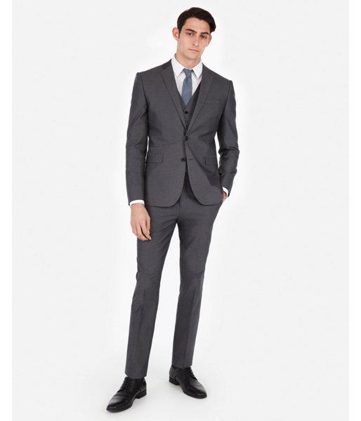 Express Mens Slim Charcoal Gray Cotton Oxford