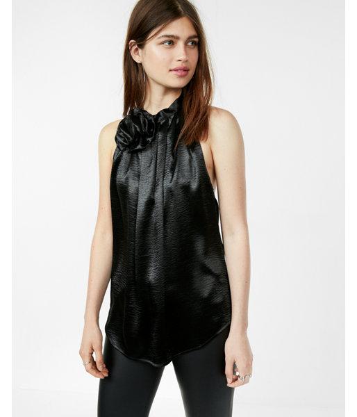 Express Satin High Neck Halter Tank