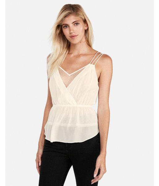 Express Womens Mesh V-neck Strappy Peplum Cami