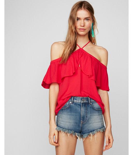 Express Womens Petite Off The Shoulder Halter Top