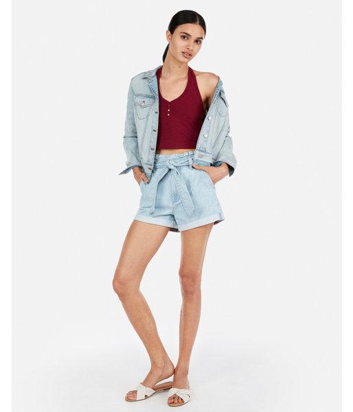 Express Womens Express One Eleven Button Placket Cropped Top