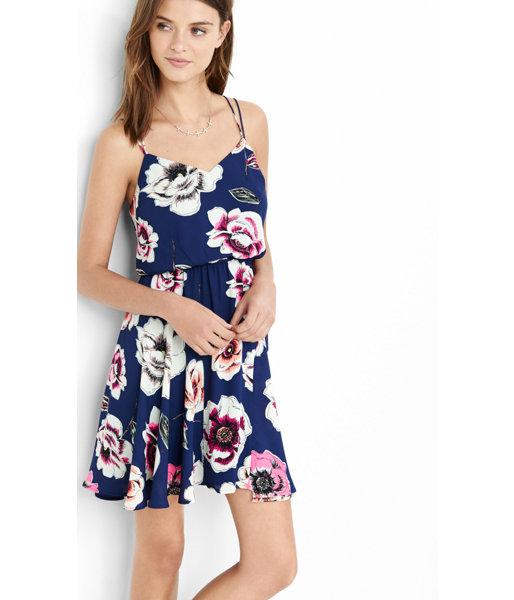Express Women's Dresses Blue Floral Print