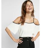 Express Solid Cold Shoulder Pleated Tee