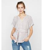 Express Womens Striped Tie Waist V-neck Blouse