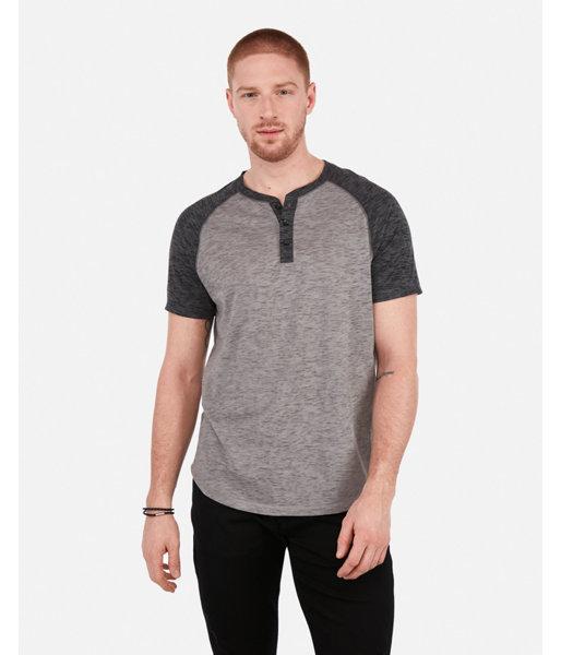 Express Mens Burnout Short Sleeve Baseball Henley