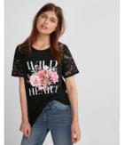 Express Lace Mesh Sleeve Graphic Tee