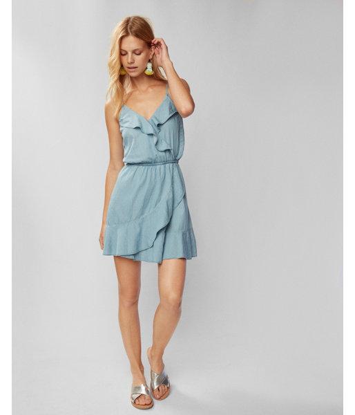 Express Womens Petite Denim Ruffle Front Dress