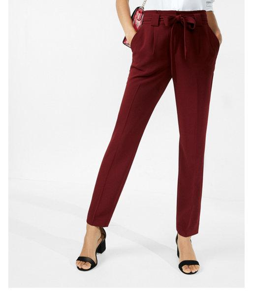 Express High Waisted Straight Leg Sash Waist Ankle Pant