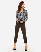 Express Womens Plaid Button-up Tie Front