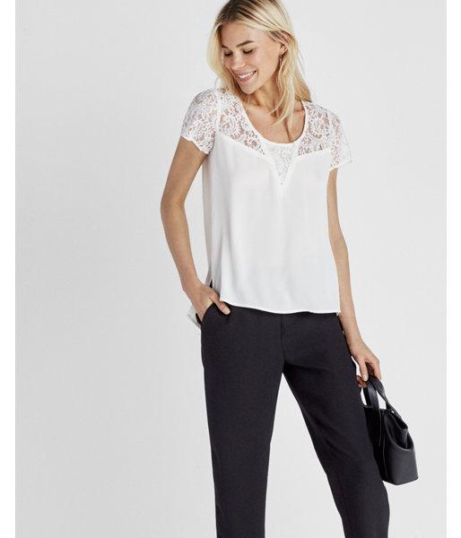 Express Womens Lace Step Hem Crew Neck Top