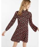 Express Womens Express Womens Floral Print Bell Sleeve Mock Neck Fit And Flare Dress