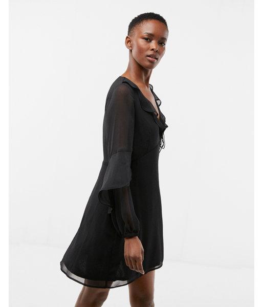 Express Womens Ruffle Balloon Sleeve Fit And Flare Dress