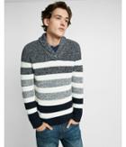 Express Mens Ombre Marl Rugby Stripe Shawl Collar Popover