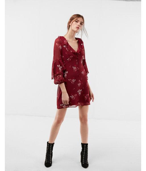Express Womens Floral Ruffle Fit And Flare Dress