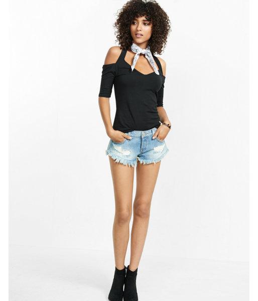Express Womens Cold Shoulder Halter Tee