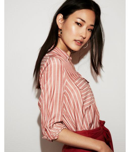 Express Womens Striped Y-neck City Shirt By Express