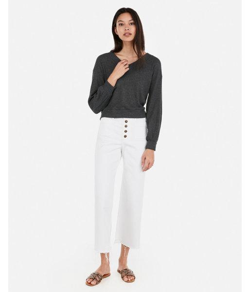 Express Womens Express One Eleven Double V Balloon Sleeve Waffle Top